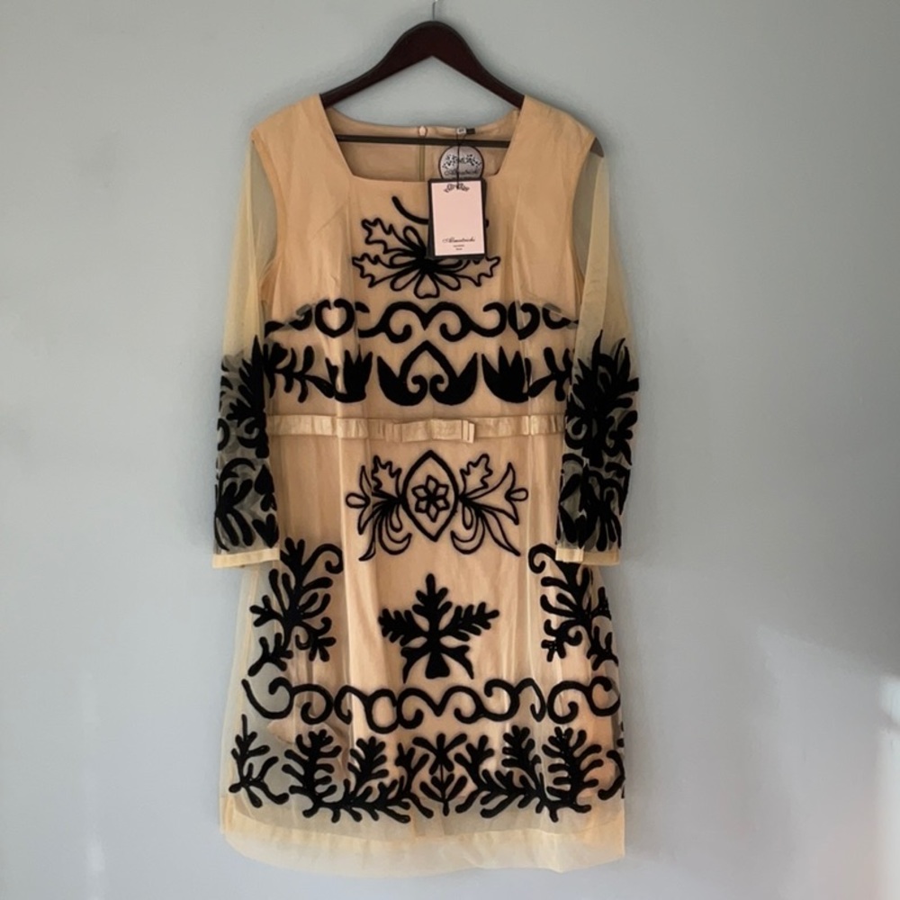 Almatrichi embroidered mesh overlay dress
